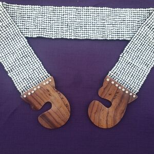 Wooden Beaded Belt with White Beads